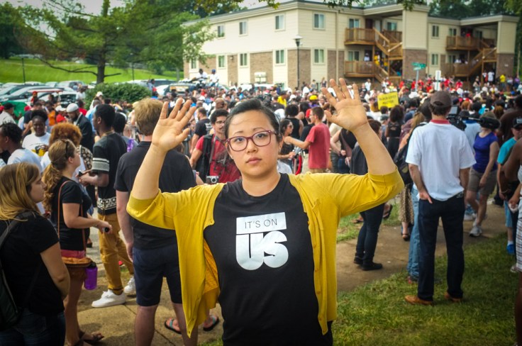 Me at a march in Ferguson, MO. Standing in solidarity as it was the one year anniversary of Michael Brown Jr.'s death. 